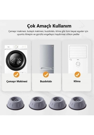 İsgstore Çamaşır Makinesi Ayak Titreşim Gürültü Engelleyici Stoperi 4'lü Kaydırmaz Vantuzlu