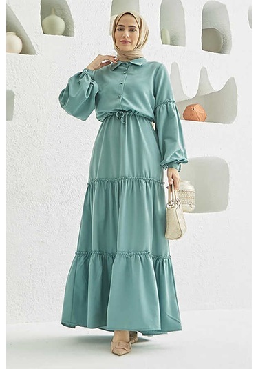 6567-carla Büzgülü Elbise Mint Yeşili Mint