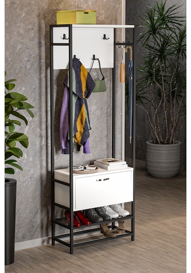 Portmanto Askılık Vestiyer Ayakkabılık Beyaz Beyaz