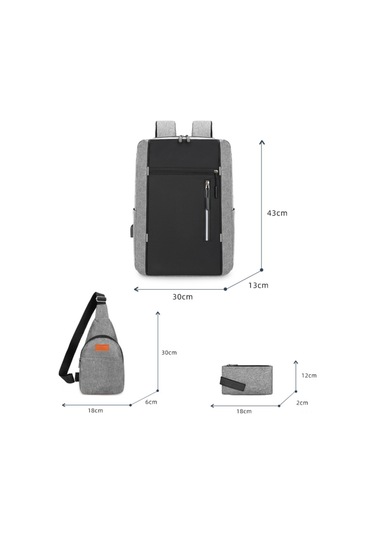 Yifomall Usb Şarjlı 16" Laptop Çantası Seti: Dayanıklı Oxford Kumaşlı Sırt Çantası + Askılı Çanta + El Çantası Mavi 3'lü Paket MAVİ
