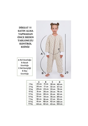 Kız Erkek Çocuk Kalın Elyaf Dolgulu Premium Kalite 2.5 Tog Desenli Uyku Tulumu Koyu Bej