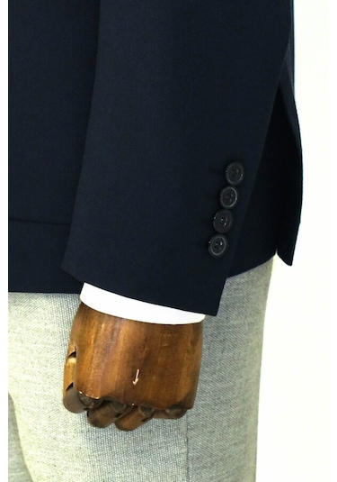 Kendinden Desenli Slim Fit Sivri Yaka Lacivert Erkek Ceket 001