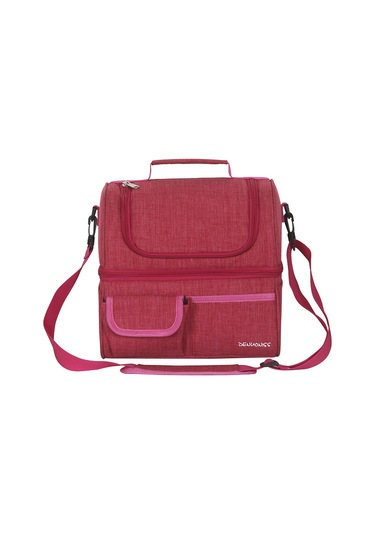 İki Bölmeli Yalıtımlı Soğutucu Çanta, Su Geçirmez Sızdırmaz Öğle Yemeği Çantası, Piknik, Plaj, Seyahat, Çalışma Ve Ofis İçin Omuz Askılı. Gül Kırmızısı