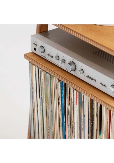 Woodesk Vinilo, Ahşap, 114x50, Tik Renk, Kitaplık Ve Pikap Standı