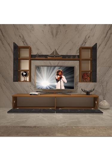 Decoraktiv Eko 7 Mdf Std Tv Ünitesi Tv Sehpası Ceviz - Siyah Mermer