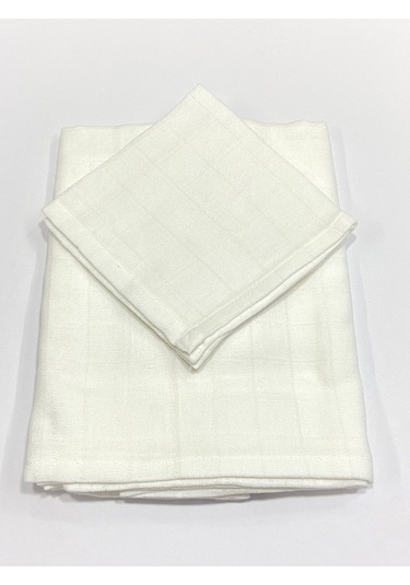 Müslin %100 Organik Pamuk Kumaş Örtü Battaniye 100x100cm+ Ağız Mendili Hediyeli Beyaz Beyaz