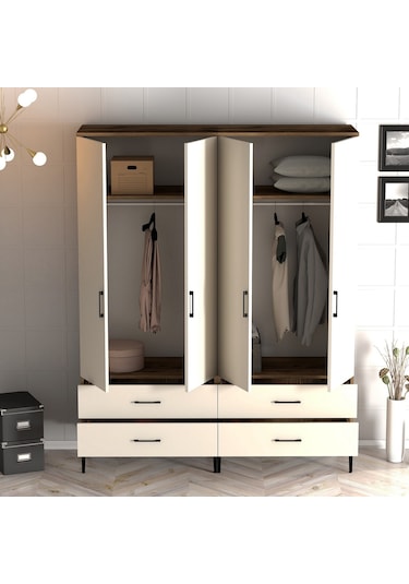 Variant Kumsal 4 Kapılı Tt Gardrop - Ceviz / Krem