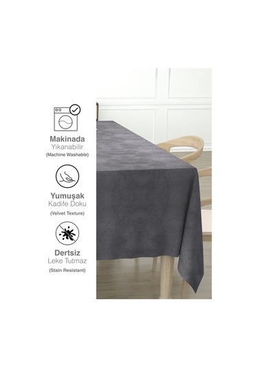 Daily Series Kadife Dokulu Gri Renk Masa Örtüsü Gri