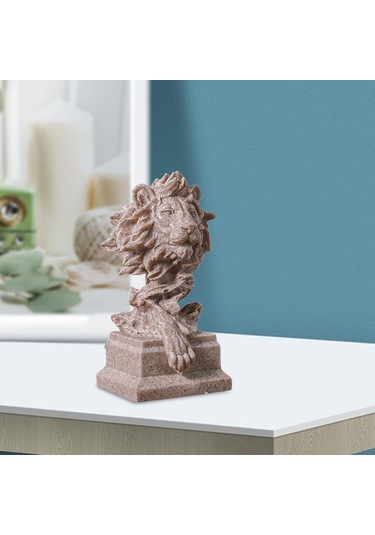 Suntek Magideal Aslan Kafası Heykeli El Sanatları Masa Kumtaşı-rengi