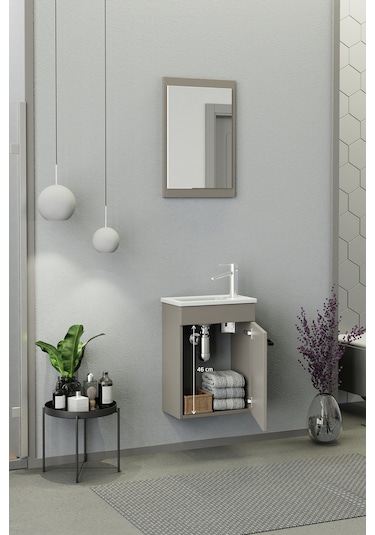 Biani Fix Arya Mini 42 Cm Banyo Dolabı,Seramik Lavabolu, Aynalı,Lavabo Dahil,Mdf,Latte Biani Fix Arya Mini 42 Cm Banyo Dolabı,Seramik Lavabolu, Aynalı,Lavabo Dahil,Mdf,Latte