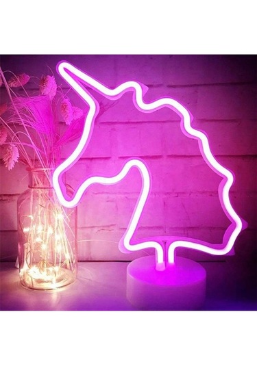 Eşe Sevgiliye Romantik Hediye Unicorn Görselli Dekoratif Neon Led Pembe