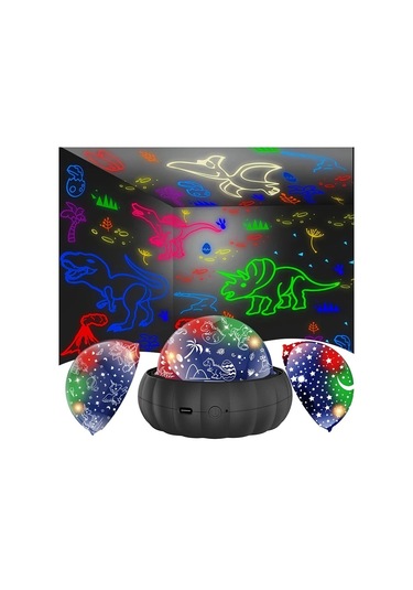 Fochsia Pembe 3ü1 Arada Dinozor Ve Galaksi Projeksiyon Gece Lambası - 360 Dönen Renk Değiştiren Pembe