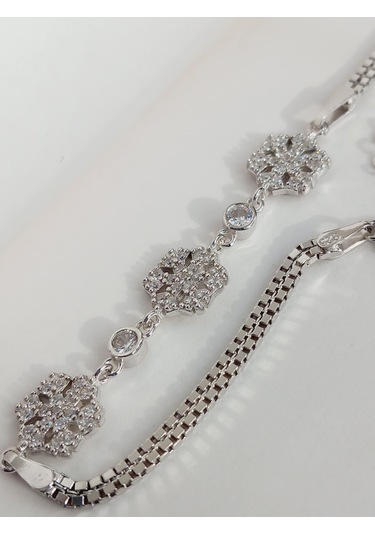 Keskin Gümüş Baget Üçlü Kar Tanesi Tasarım Kadın Bileklik Doğum Günü Hed