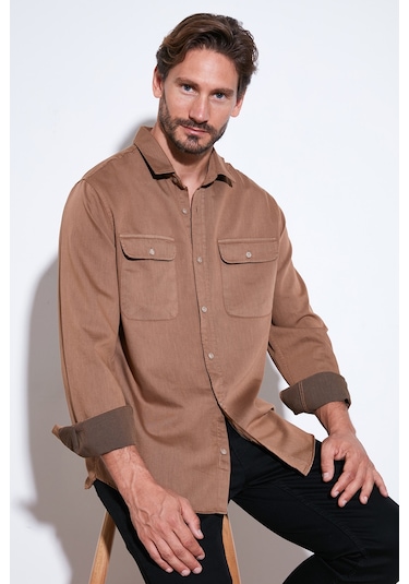 Buratti Pamuklu Çift Cepli Regular Fit Erkek Gömlek Cf25W128858 Camel