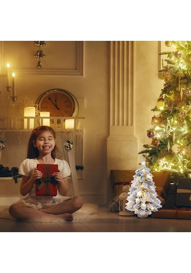 Springsun Kar Masalı Led Aydınlatmalı Mini Noel Ağacı - Ahşap Tabanlı, Masa Dekoru 45/60/75 Cm Beyaz