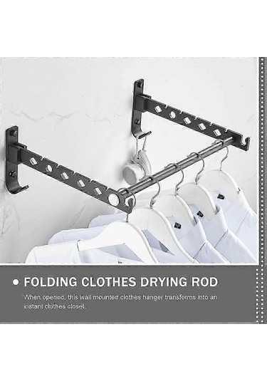 Ganzhoushop Şık Duvara Monte Çamaşır Kurutma Askısı - 30x13cm Siyah Çok Renkli