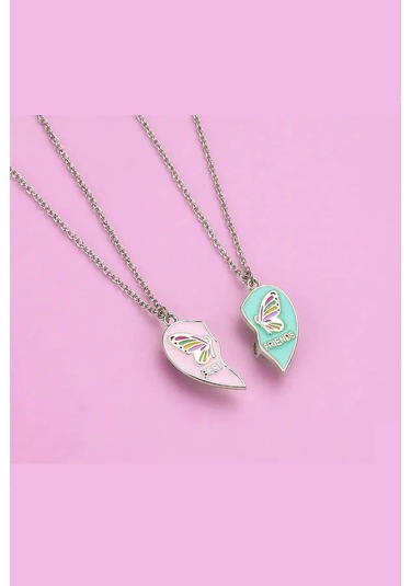 Mıknatıslı 2'li Kolye Kelebekli Kalp Best Friends Kolyesi Çift İk Çok REnkli