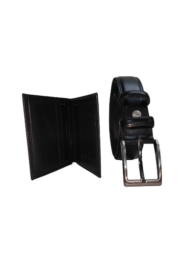 2' Li Set Kemer Ve Cüzdan Seti Hakiki Deri Siyah