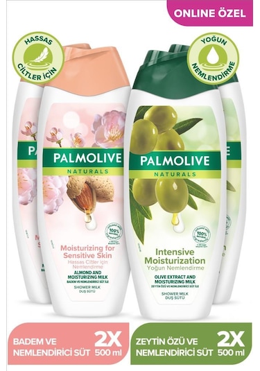 Palmolive Duş Jeli Badem ve Nemlendirici Süt 2 x 500 ML + Zeytin Özü ve Nemlendirici Süt 2 x 500 ML
