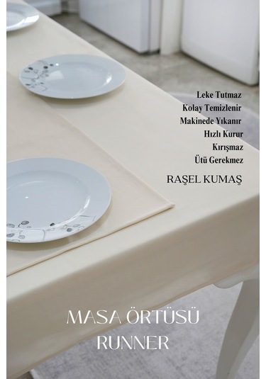 Smooth Set Masa Örtüsü Ve Runner Seti Sofra Bezi Çeyiz Seti Masa Örtüsü Ve Runner Krem