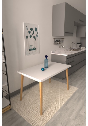 Vilinze Avanos Sabit Mdf Beyaz Naturel Mutfak Masası - 70x120 Cm