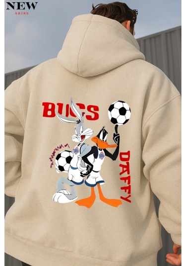 Bugs Daffy Baskılı Sweatshirt Taş Rengi