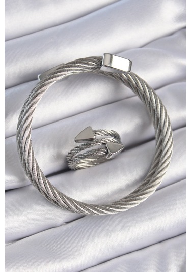 316l Çelik Gümüş Renk Sarmal Model Erkek Bileklik Yüzük Kombini - Tj-eb3689 Diğer