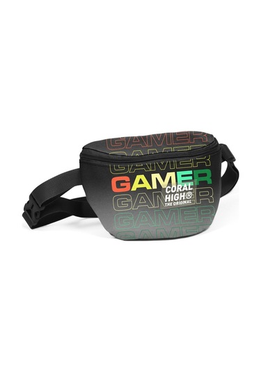 Coral High Siyah Gri Gamer Baskılı Erkek Çocuk Bel Çantası Çok Renkli