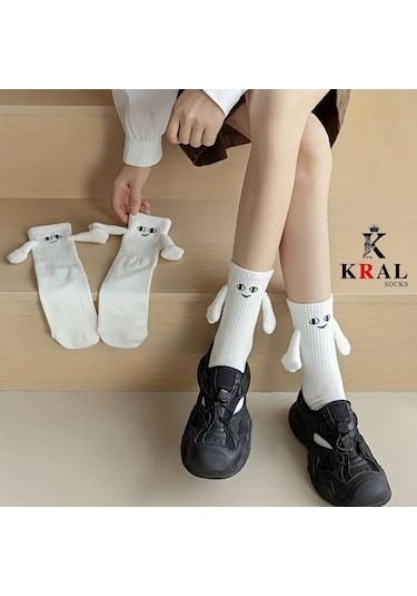 Kadın - Erkek Beyaz Mıknatıslı El Ele Tutuşan Çorap 1 Adet Kadın Beyaz