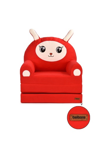 Portatif Katlanabilir Sevimli Çocuk Koltuğu - 3 Katlı Çocuk Yatak Koltuk - Taşınabilir Bebek Koltuğu Kırmızı