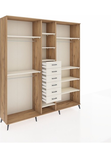 Hyperion Dolap 10 Raflı 6 Çekmeceli 3 Askılı 220x44x243 Çam-aytaşı/aytaşı Aytası/aytası