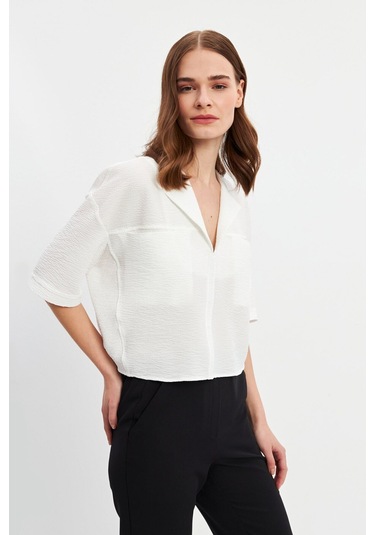 Stella Pulvis Beyaz Kısa Kol Cepli Bluz