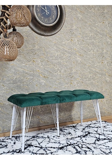 Metal Beyaz Tel Ayaklı 100 Cm Puf Bench - Puf - Bench - Oturak - Çok Renkli