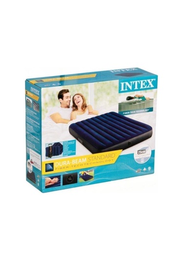 Intex Çift Kişilik Şişme Yatak + 2 Yastık + Pompa / Kamp Seti Lacivert