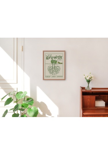 Retro Bitki Posteri, Estetik Alıntı, Motivasyonel Ofis, Yeşil Duvar Dekoru