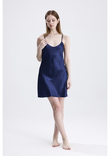 Laperissa Kadın Lacivert Dantelli Gecelik İp Askılı, Şık Ve Zarif Saten Ev Giyim Lacivert