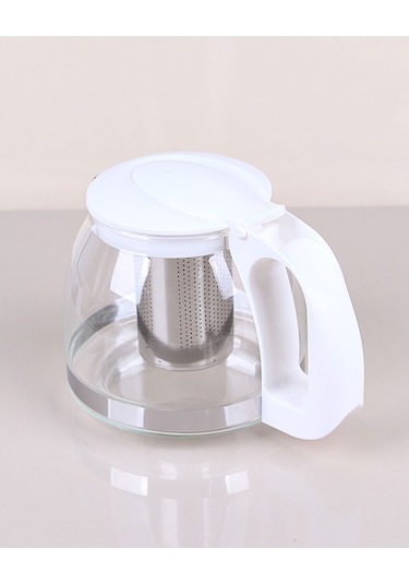 Kapris 1250 Ml Çelik Süzgeçli Cam Demlik Beyaz 8883 Beyaz
