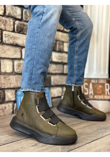 Ba0142 Bantlı Erkek Yüksek Taban Haki Spor Bot Haki