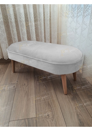 Ultra Lüks Oval Parrot Puf Ahşap Ayak Beyaz