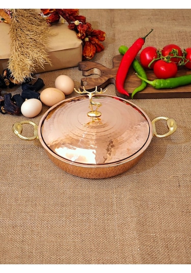 Modabakır Bakır Kapaklı Tava 18 Cm Model:ss5569 Bakır