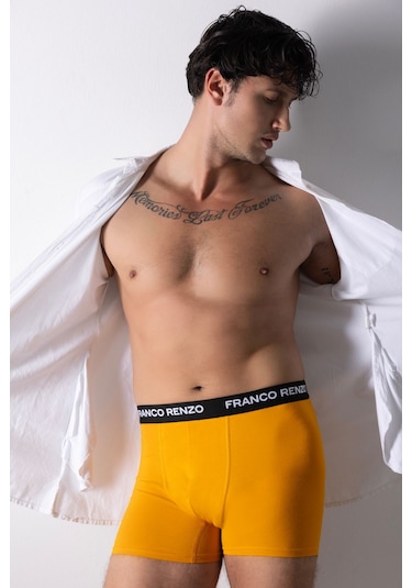 Franco Renzo Erkek 3 Lü Premium Kutu Likralı Boxer Hardal - Haki - Kırmızı