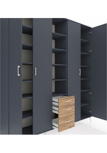 Hyperion Dolap 17 Raflı 3 Çekmeceli 4 Kapaklı 220x44x243 Antrasit-antrasit/çam Antrasıt/atlas Çam