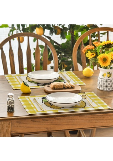 Buffalo Ekose Limon Placematları, 12x18 İnç, 4 Set 2
