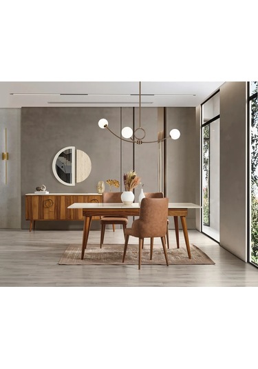Luna Yemek Odası Takımı Yemek Masası + 4 Adet Sandalye Kahverengi