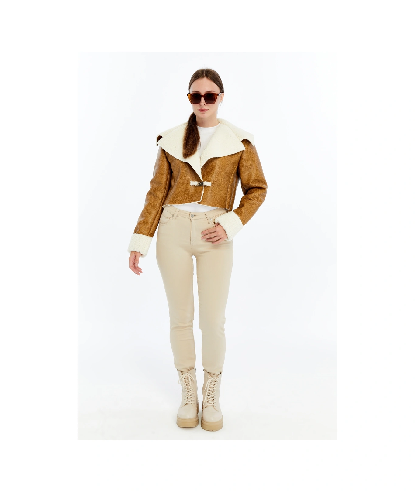 Kadın Oversize Deri Mont Kürklü Ceket Niş Kompakt Tasarım Günlük Spor Görünüm Sarı