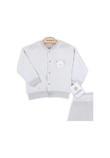 3-12 Ay Erkek Bebek Takımı Çizgili Bear Hırkalı Toprak Toprak