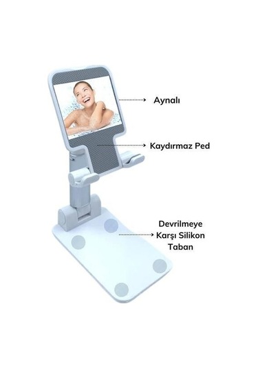 9068040791099 - Buffer Siyah Aynalı Cep Telefonu Sabitleyici Stand Katlanabilir Ayarlanabilir Telefon Standı