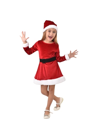 Yeni Sezon Yılbaşı Elbise Kukuleta Kemer 3 Parçalı Takım Noel Elbise Kırmızı Kadife Kırmızı