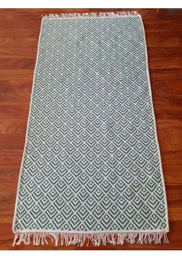 Pamuklu Cotton Kilim Çift Taraflı Yıkanabilir Dekoratif 80x150 - Mint V2 Siyah - Beyaz