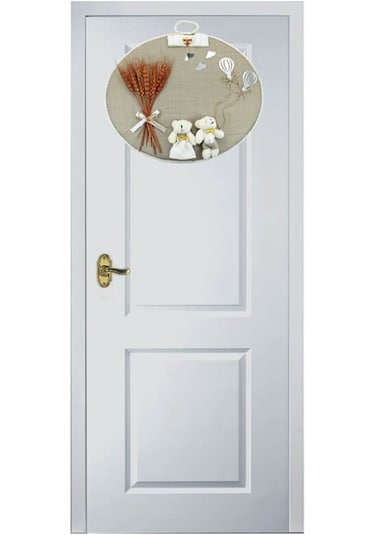 Süslebabypartystore Kuru Çiçek Tanzimli, Jüt Kumaş, Isimli Oval Kapı Süsü Çok Renkli